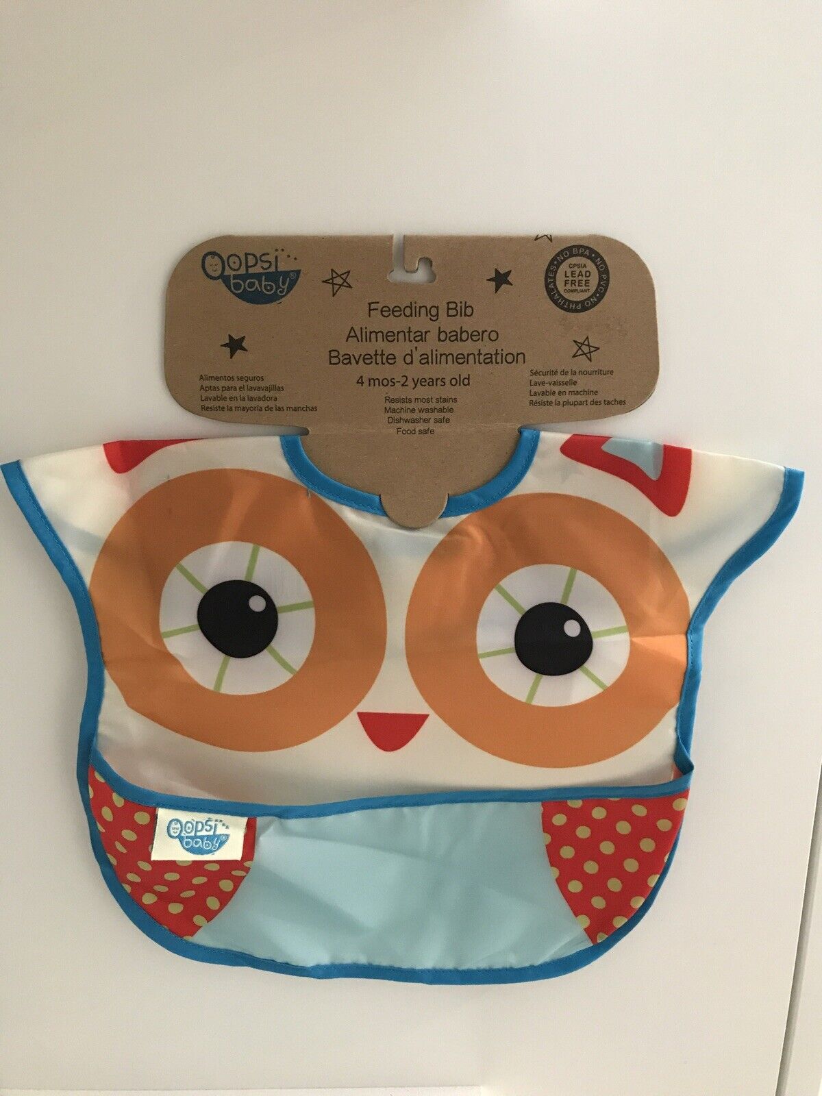 NEW Oopsibaby Waterproof Feeding Bib, Free Of PVC, PHTHALATES & BPA