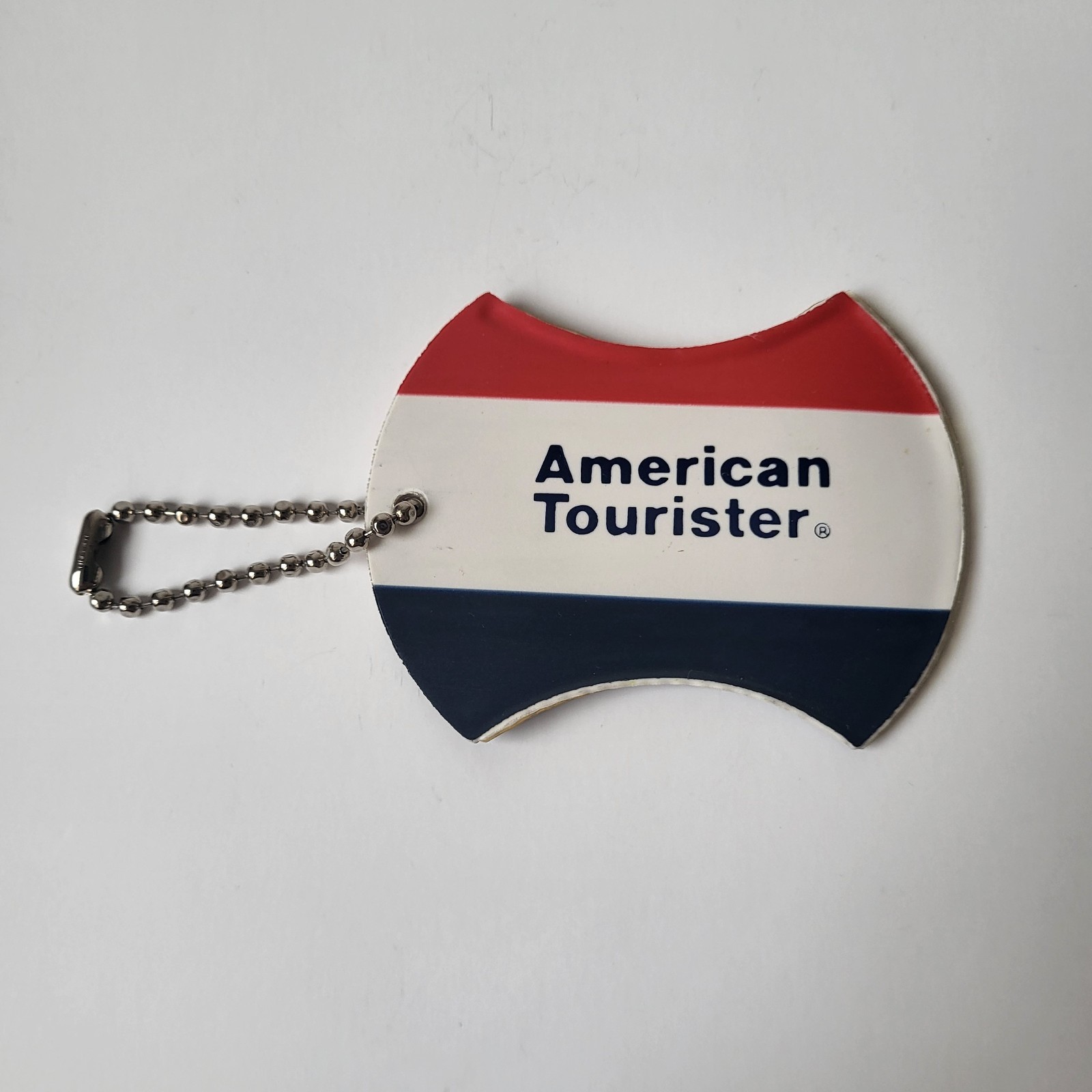 American Tourister Luggage Tag Keychain Ring Vinyl USA Red White Blue Travel