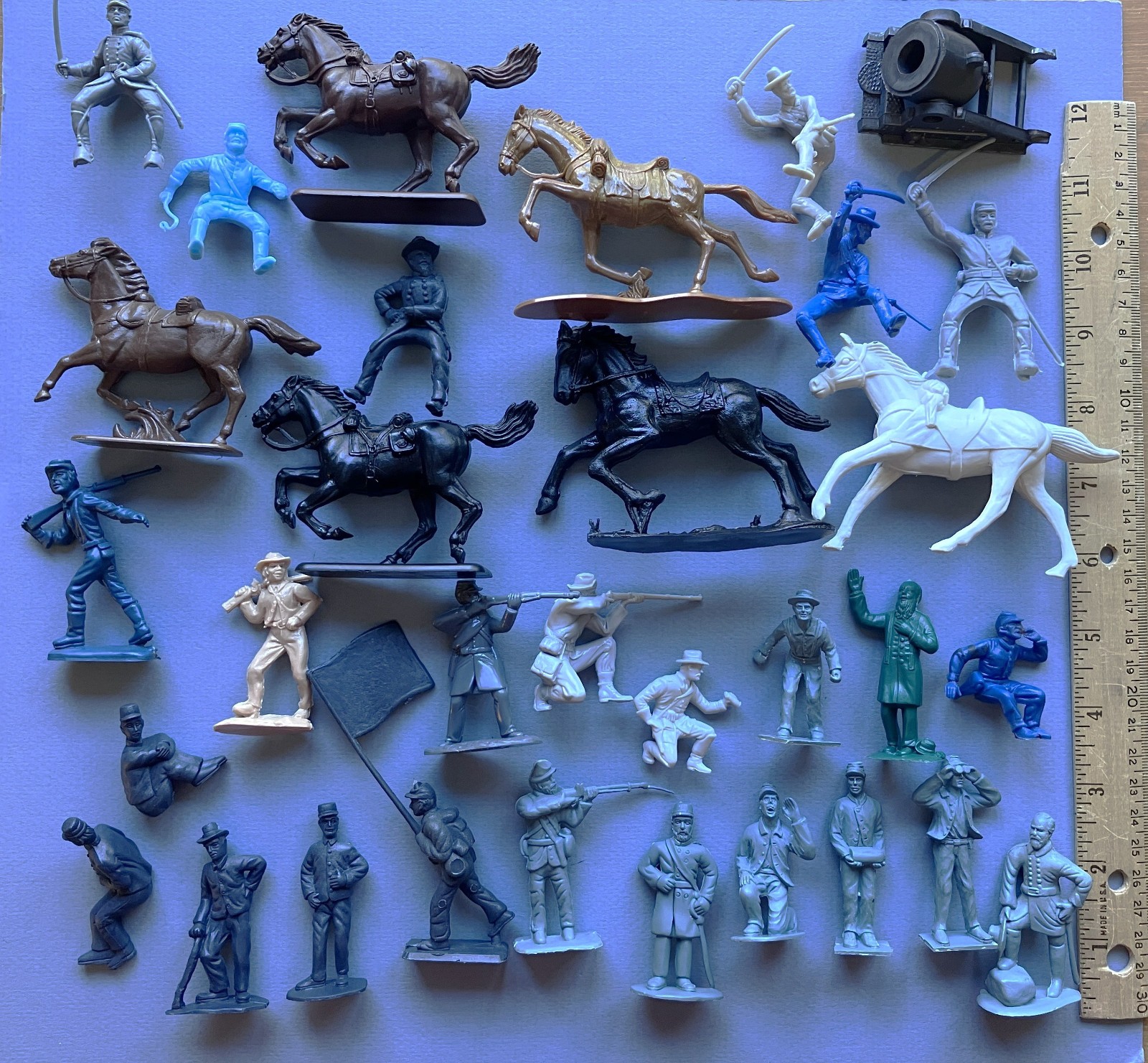 25 Marx BMC Andy Gard 60mm plastic Civil War toy soldier figures horses mortar