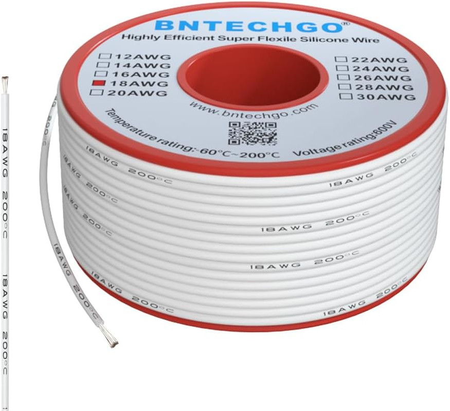 18 Gauge Silicone Wire Spool 50 Ft White Flexible 18 AWG Stranded Tinned Copper