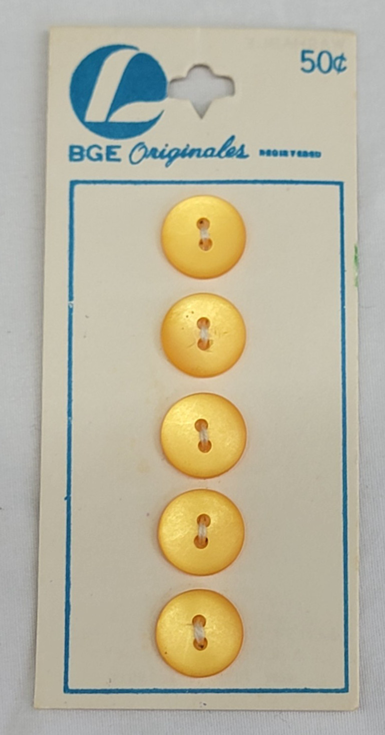 VINTAGE ~ Round Yellow Button ~ Plastic ~ 5 Ea. ~ #1661/18mm/3/8"
