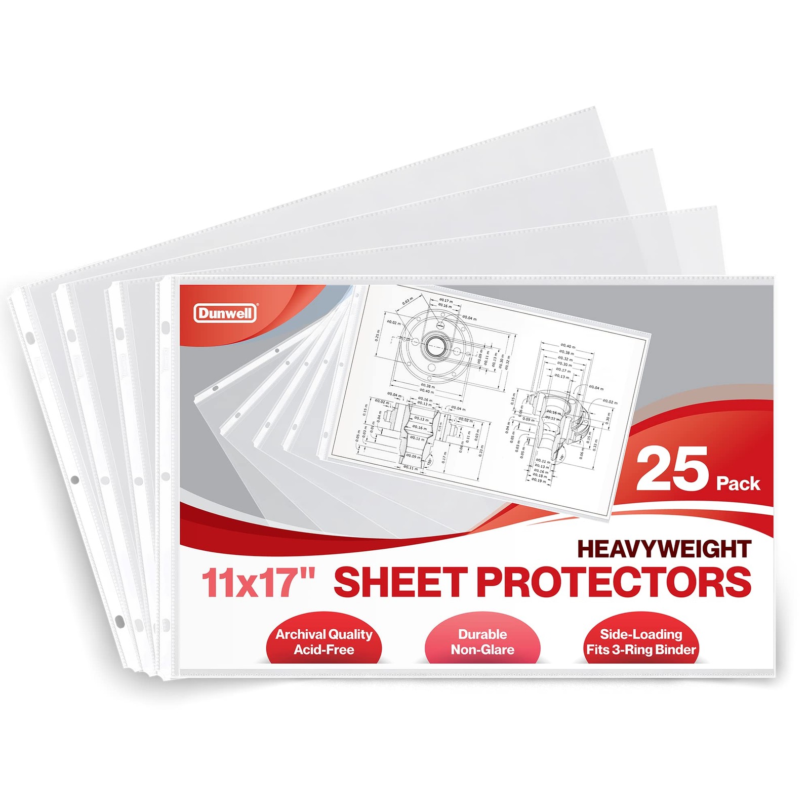 Dunwell 11x17 Sheet Protectors Landscape - (25 Pack, 11x17", Clear 