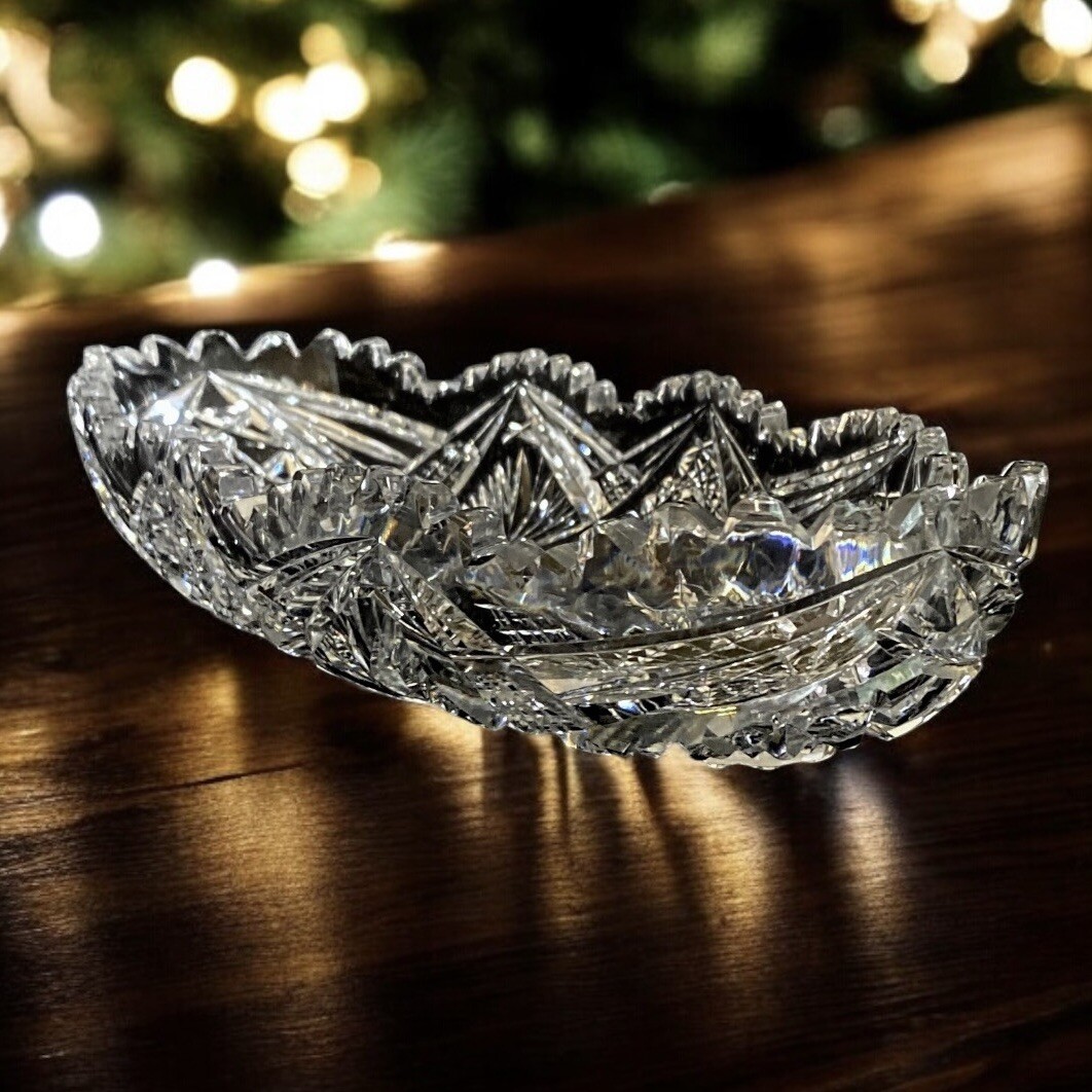 Antique American Brilliant Cut Crystal Relish Celery Dish Tray Sawtooth 11” READ
