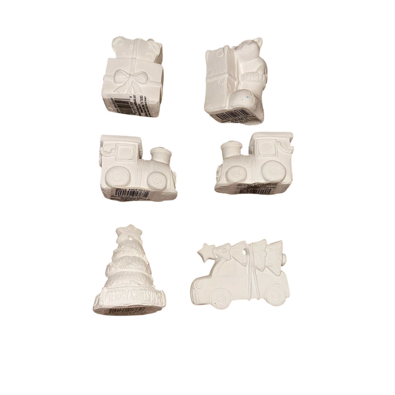 Bisque Ready To Paint Christmas Ornaments Figurines Tree Train Car Presents