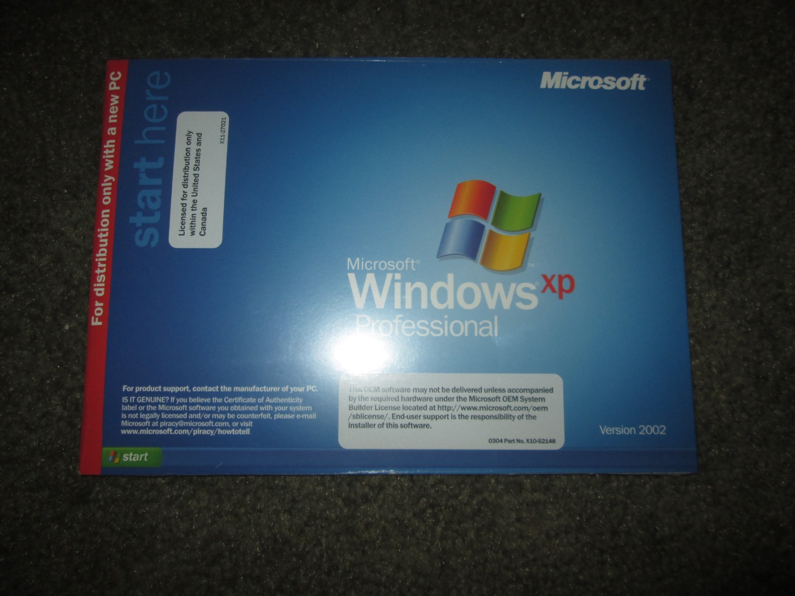 New sealed  MICROSOFT WINDOWS XP PROFESSIONAL 2002  NOS