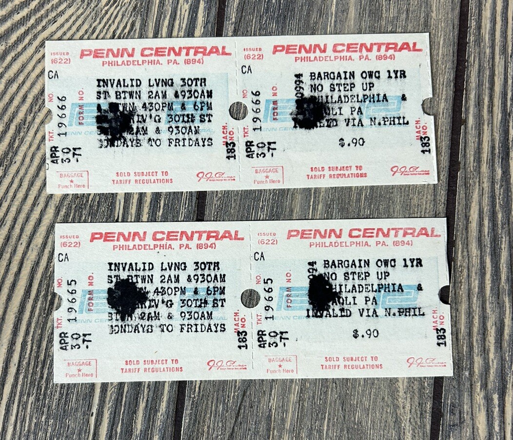 Vintage April 30 1971 Penn Central Set Of 2 Tickets