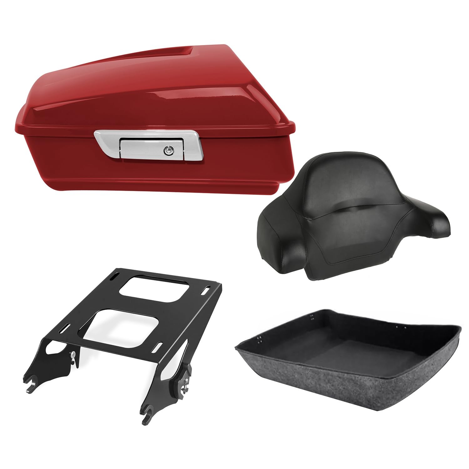 Chopped Tour Trunk w/Wrap-Around Backrest Black Two-Up Mount Rack Fit for Harley