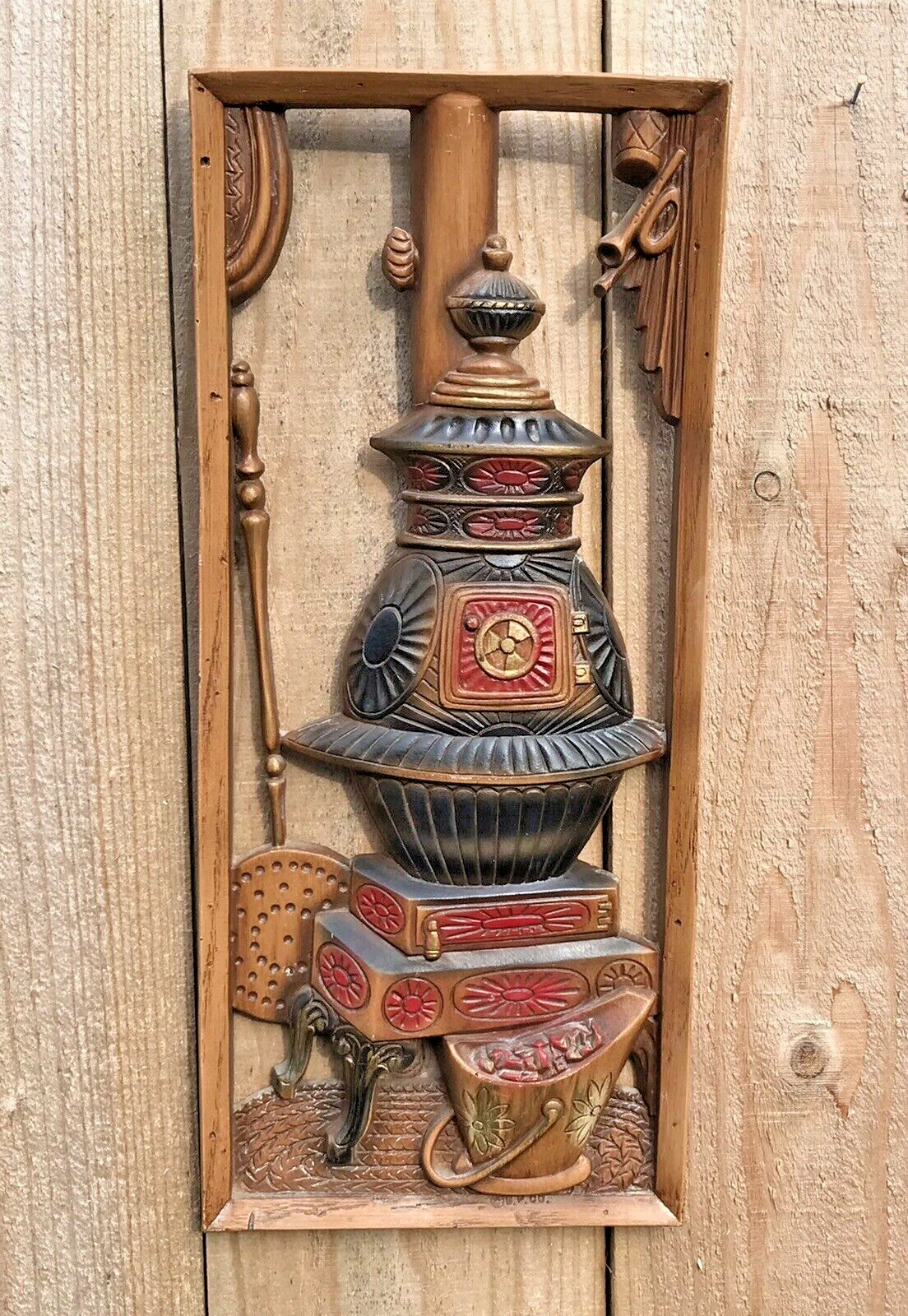 Vintage Coal Stove, Bucket, Bed Warmer Painted Wall Hanging Burwood Products Co