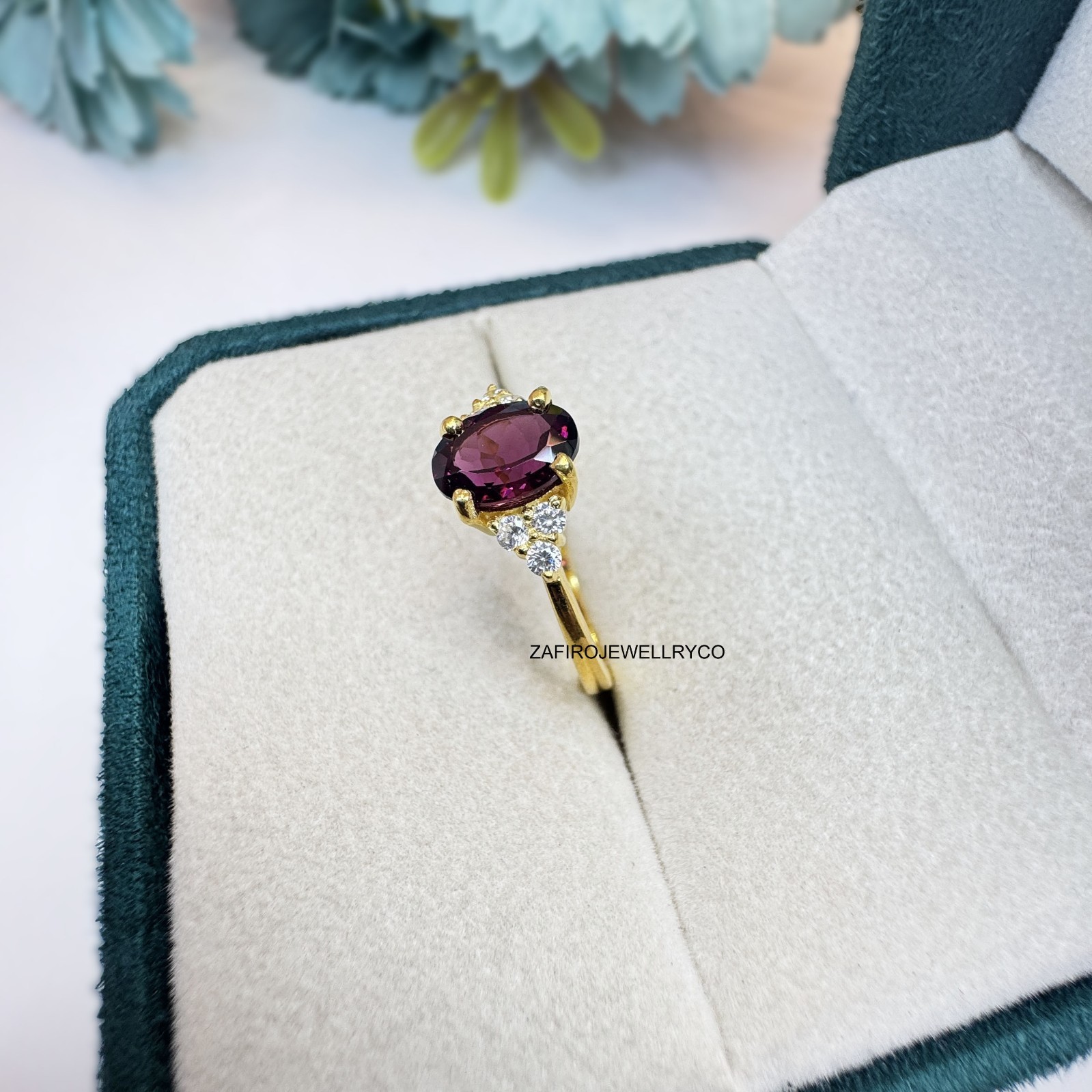 Natural Rhodolite Ring, Birthstone Ring, Prong Ring, Cluster Ring
