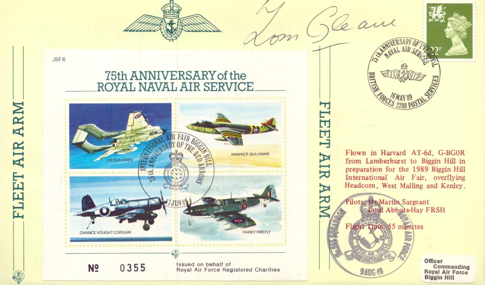 WW2 Battle of Britain  Grp Capt Tom Gleave signed Royal Naval Air service cover