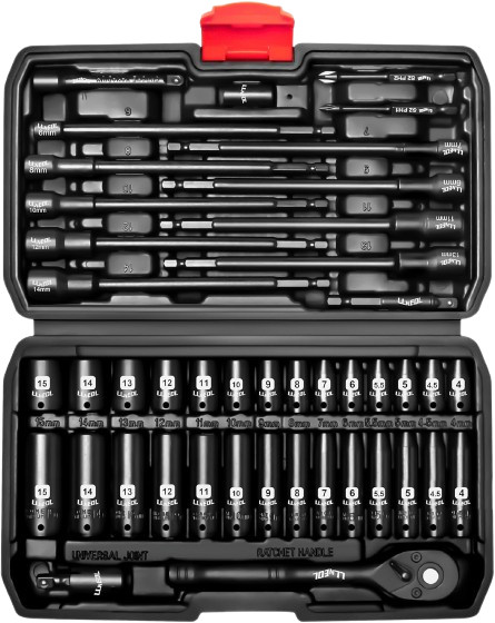 1/4 inch Drive Socket Set & Nut Driver Set 44PCS, Metric Sockets Deep&Shallow (4