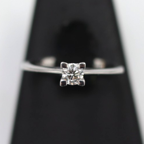 Natural Diamond Solitaire Ring 0.17 VVS1/G in 18K White Gold Used Italy