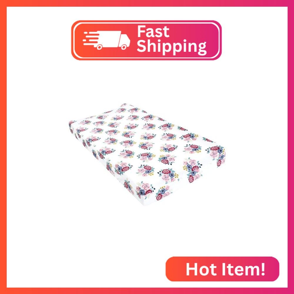 Hudson Baby Unisex Baby Changing Pad Cover, Blush Navy Floral, One Size