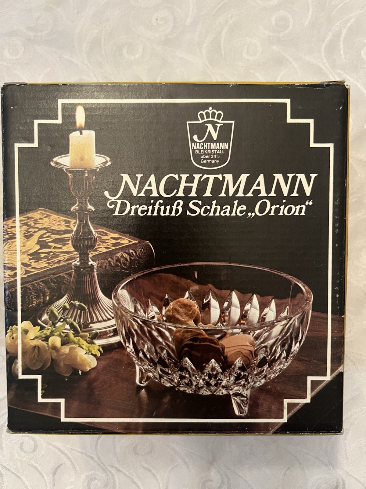 Nachtmann 3 footed crystal  bowl Orion made in W Germany 7.5" in box hand cut 