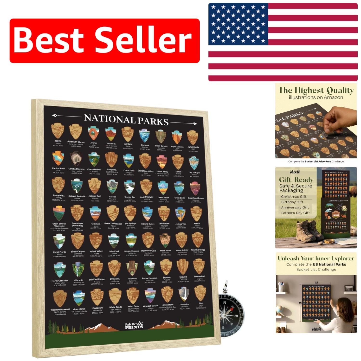 Unframed 12x16 National Parks Scratch-Off Map - Perfect Gift for Nature Lovers