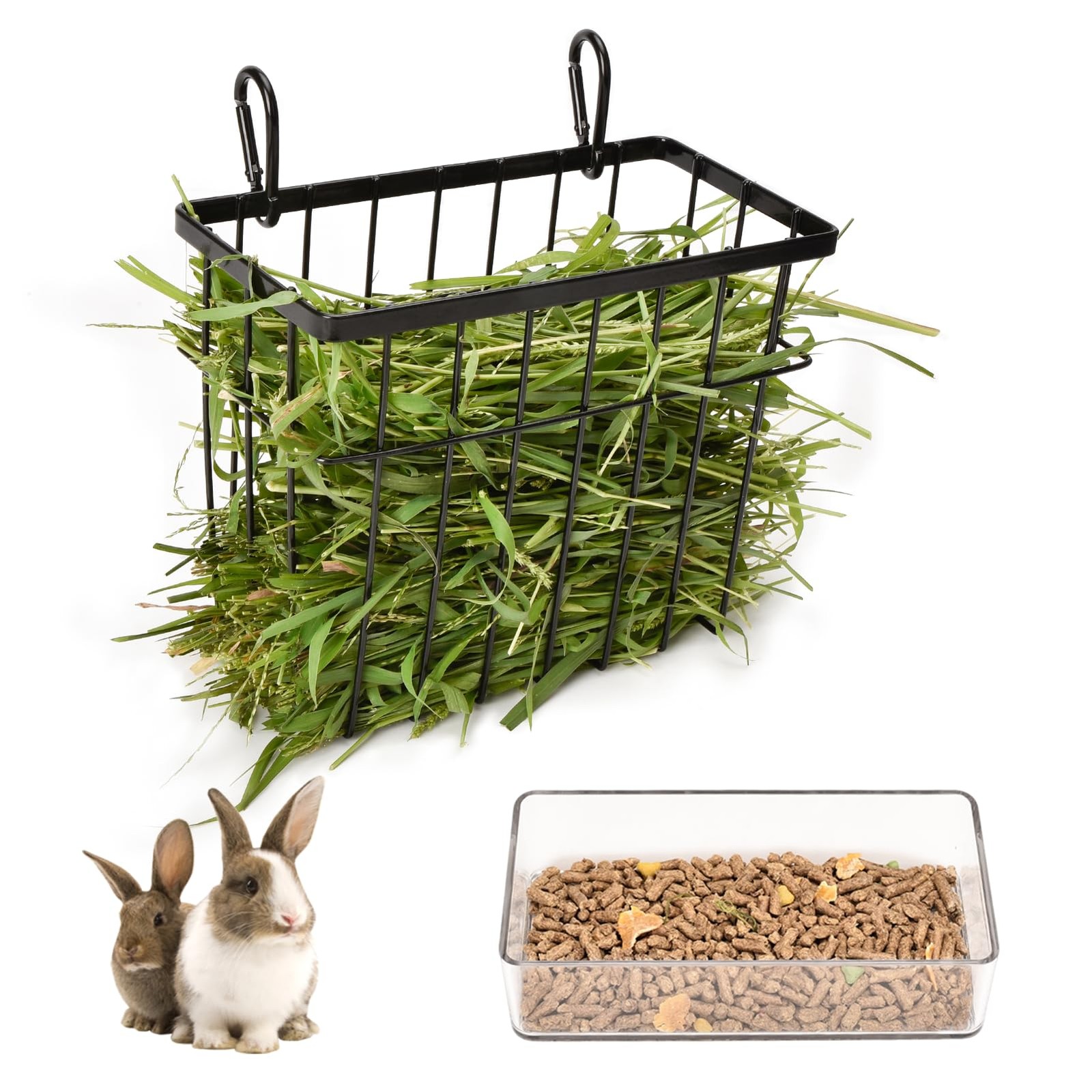 SANGLE SOPFFY Rabbit Feeder and Bunny Food Bowl with Hay Rack for black-2 