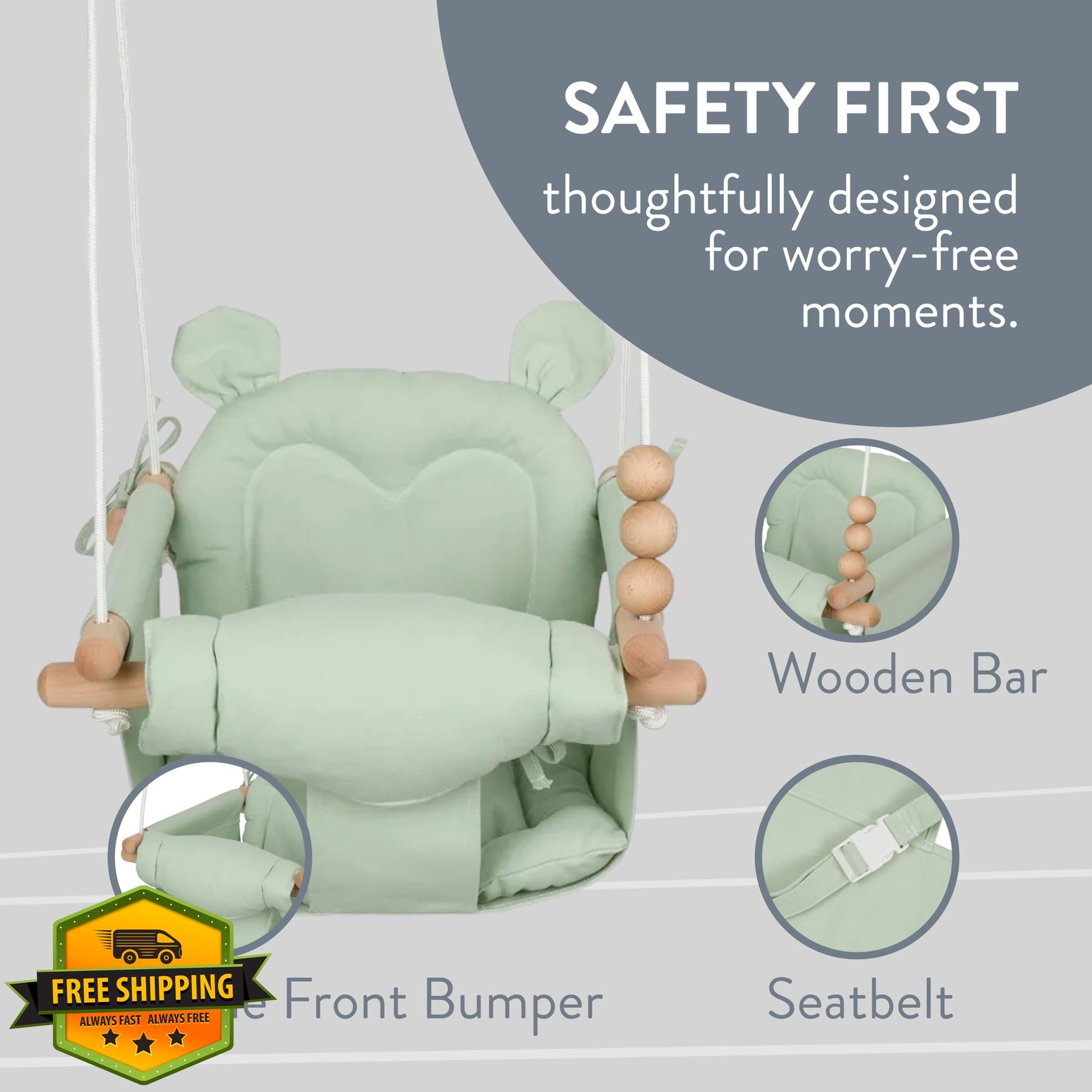 Monkey Mouse Baby Swing - Green Hanging Chair Infant Toddler Seat