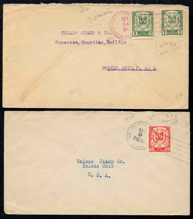 DOMINICANA 1926 PURPLE & BLACK MACHINE CANCELS