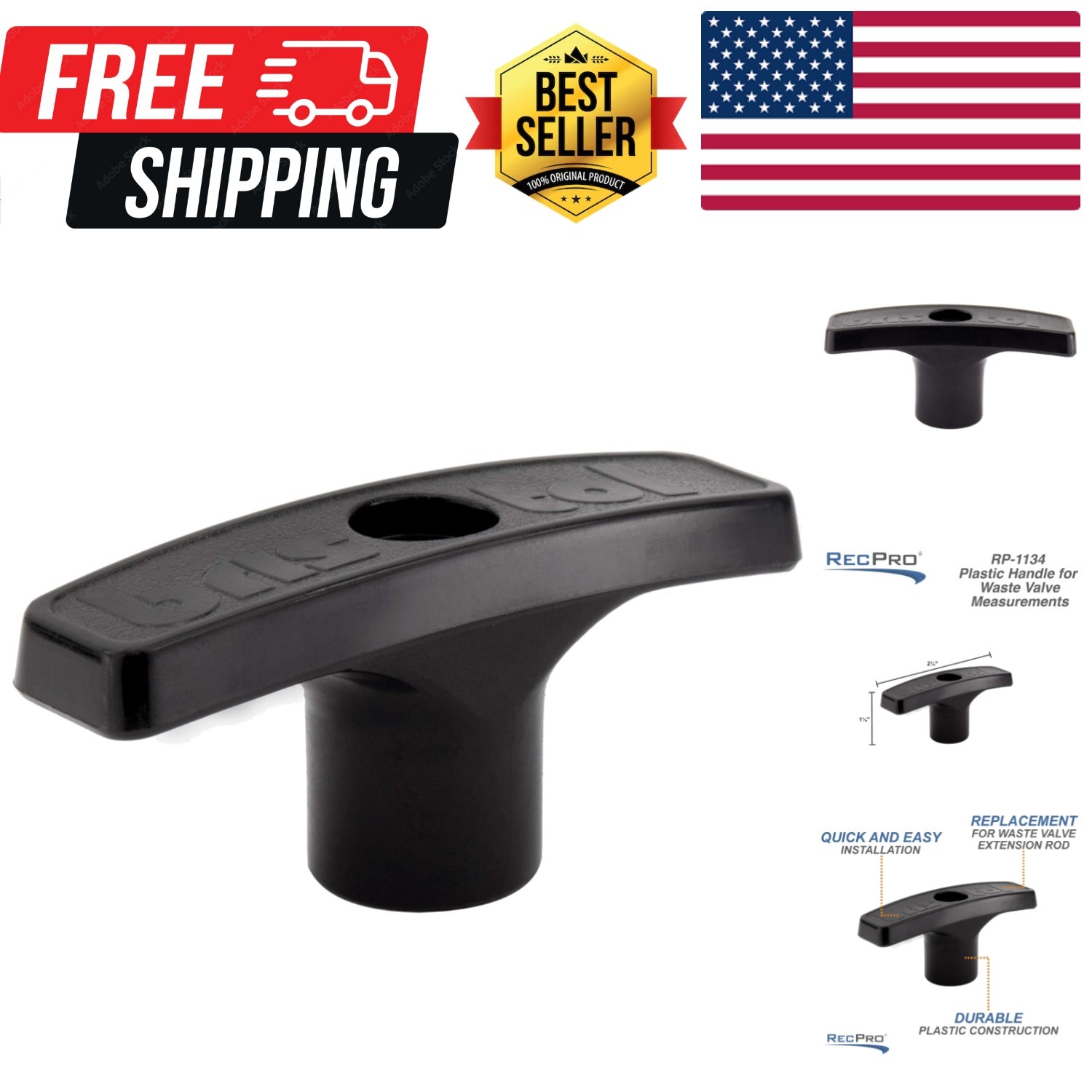 RV Waste Valve Handle | Replacement for Valve Extension Rod | Black Single Pack