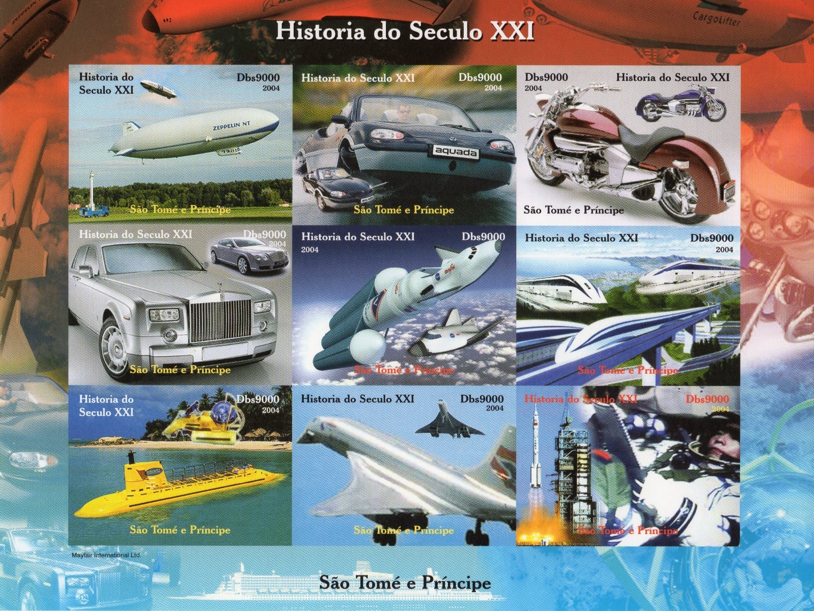 Sao Tome and Principe 2004 Space/Concorde/Trains/Cars/Sheet IMPERFORATED MNH