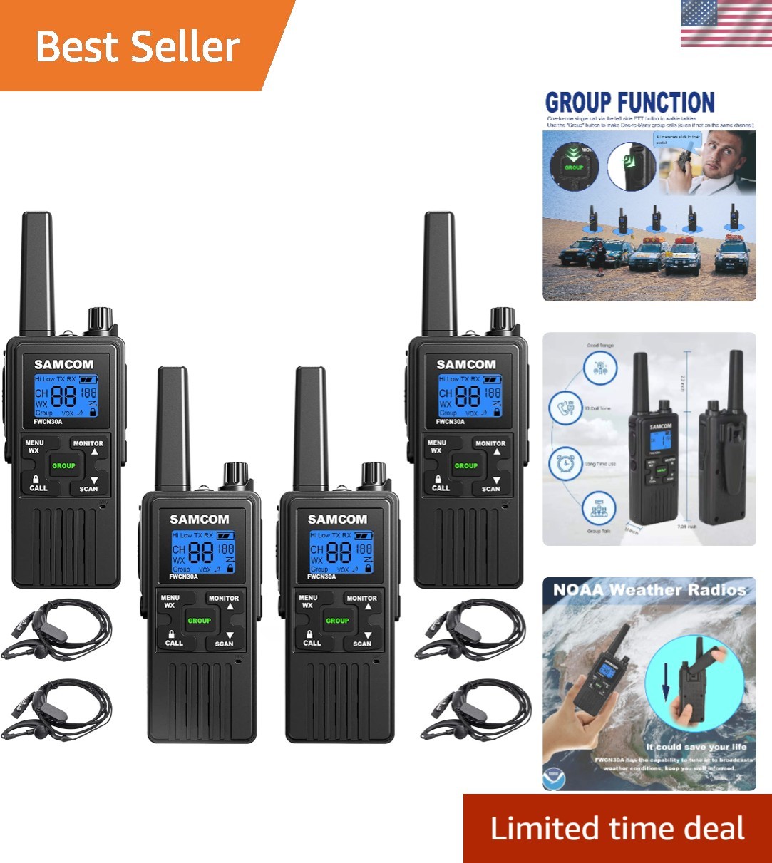 Long Distance Walkie Talkies - 4 Pack with NOAA Alert & Group Calling Function
