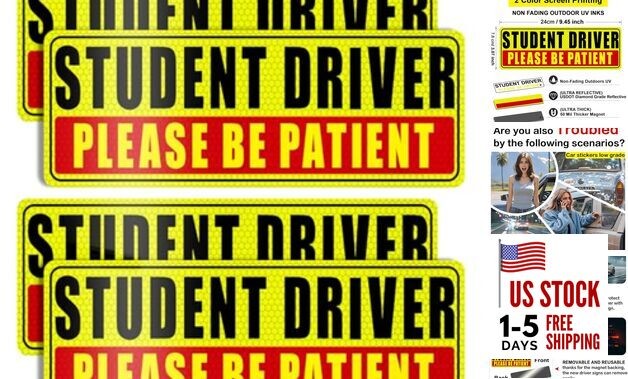  4 Pcs Student Driver Magnet for Car - Be Patient Yellow-studentdriver-4pcs