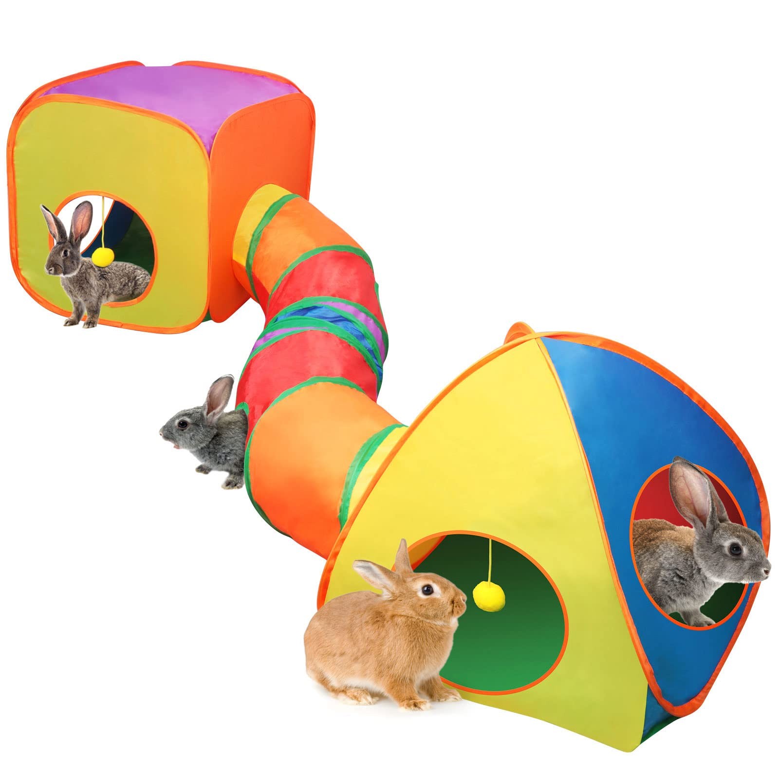 Rabbit Tunnel and Cube Collapsible Tent Bunny Interactive Crinkle Tunnel Toys...