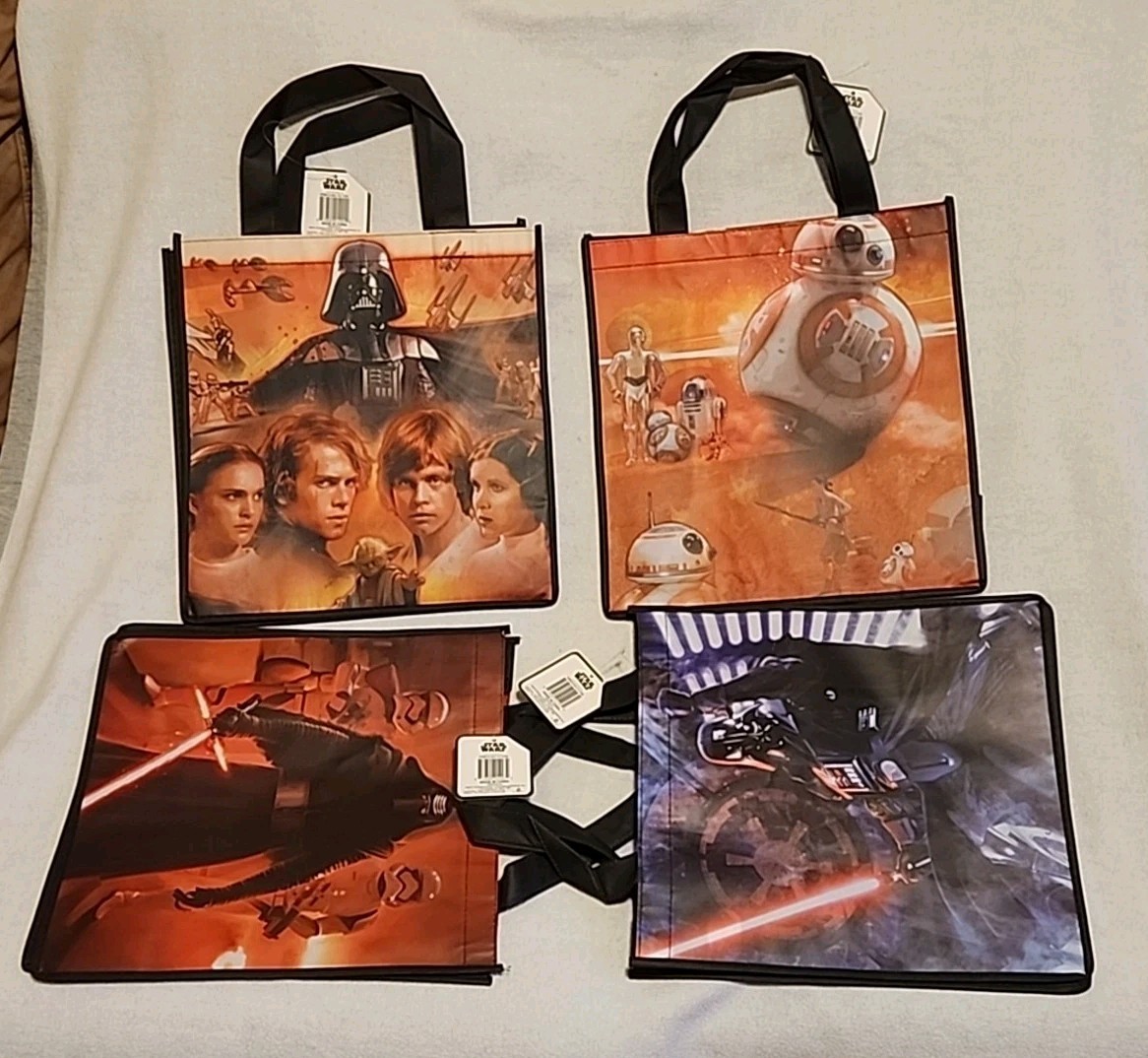 Lot of 4 Star Wars Darth Vader, Luke, Anakin, Yoda, Leia All Over Art Tote Bag