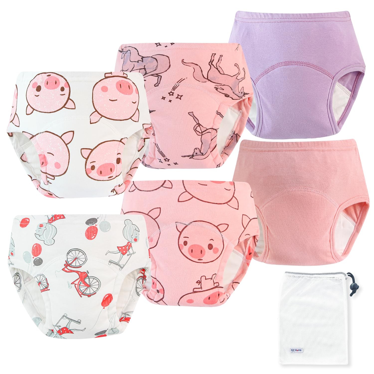 6 Packs Potty Training Underwear for Girls 100% Cotton Absorption Padded Trai...