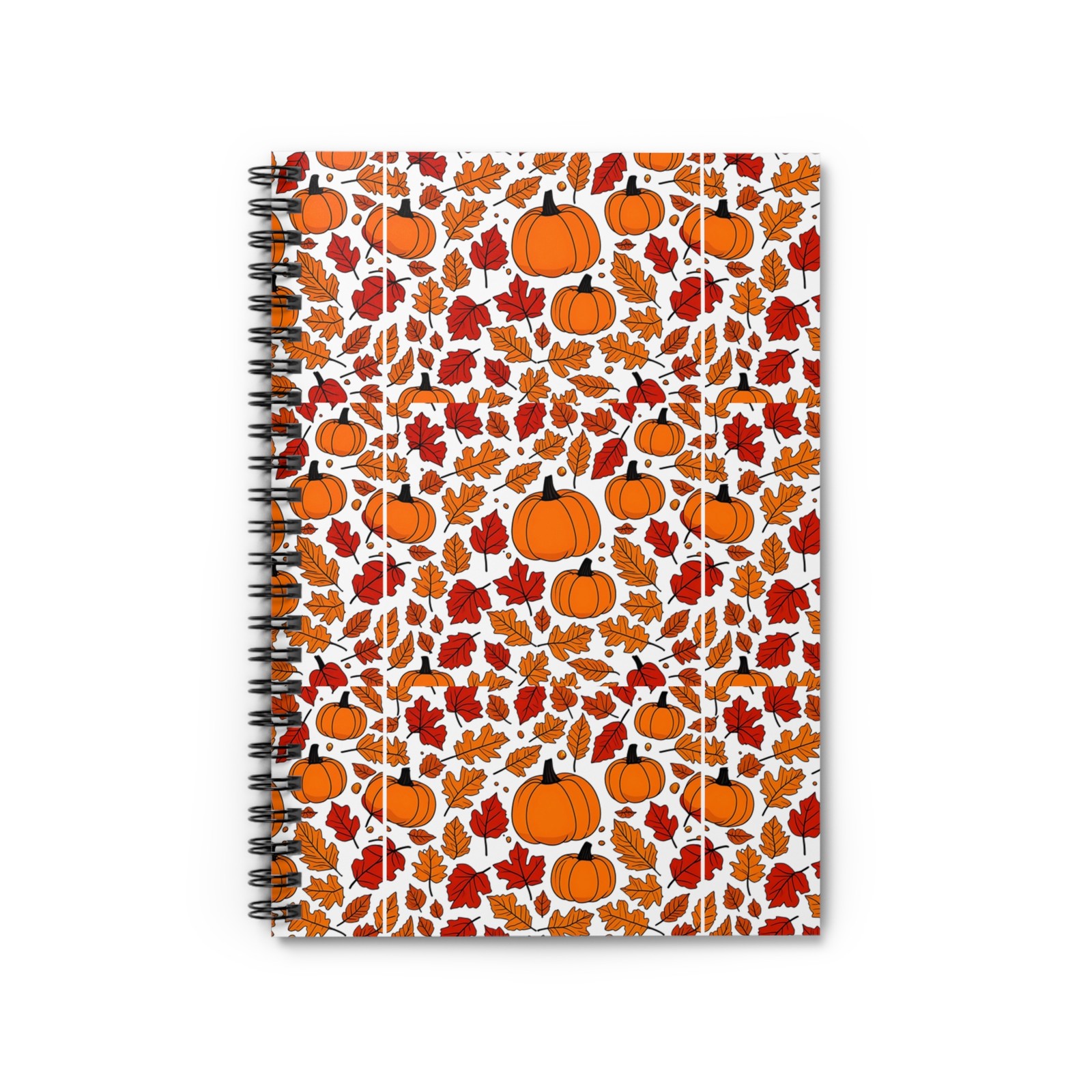Fall Pumpkin Leaves Spiral Notebook Ruled Line Autumn Thanksgiving Journal