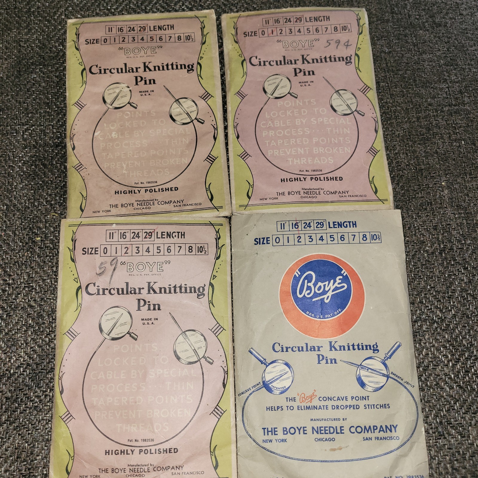 Vintage Boye Circular Knitting Pins Lot of 4 Made in USA Sewing Craft Supplies 1