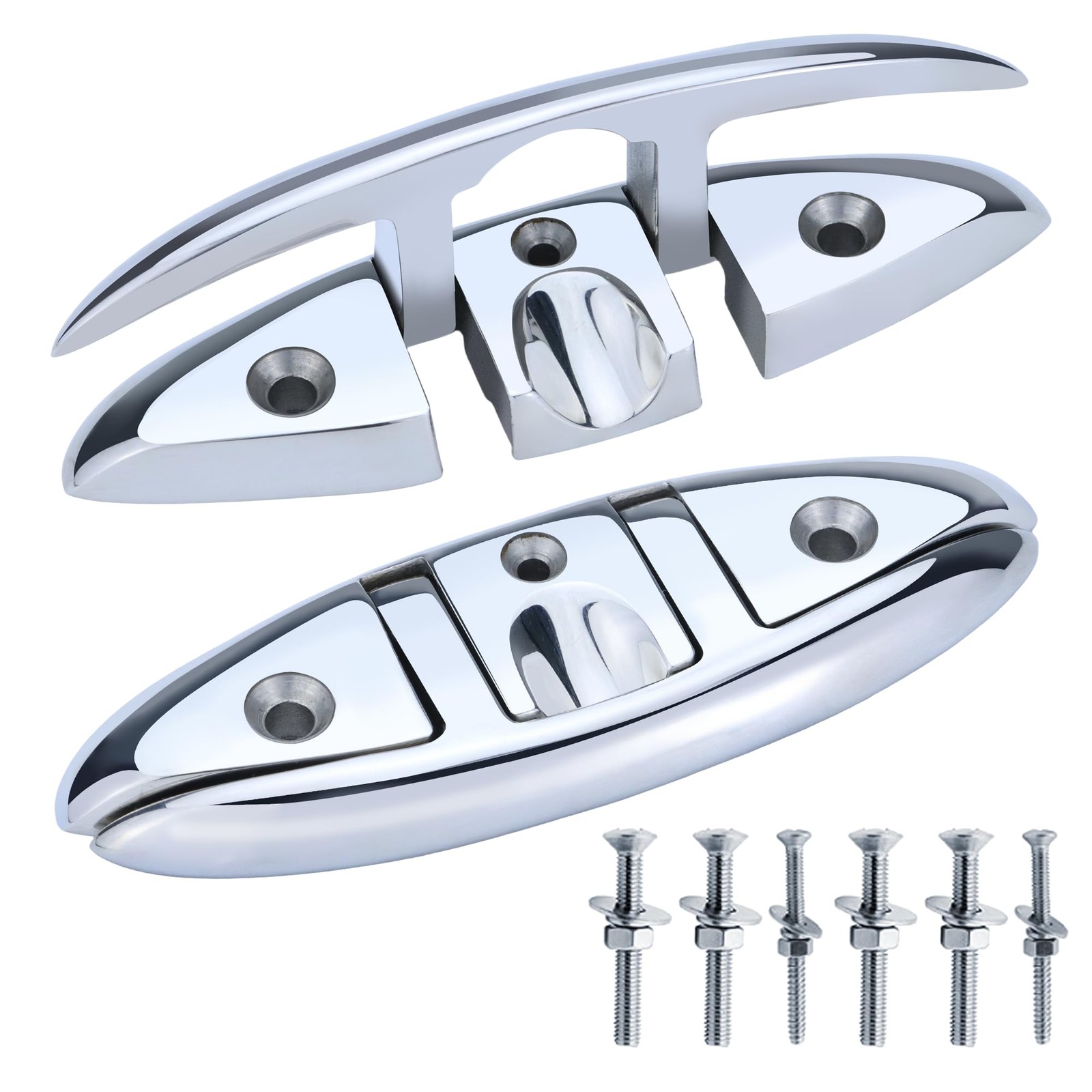 Folding Boat Cleats 316 Stainless Steel - 6" Flip-Up Dock Cleats with Backing...