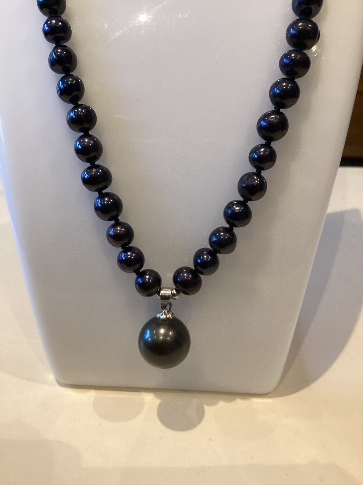 Freshwater Black Pearl Dark Potato Pearl Drop Necklace 19” Silver Lobster Clasp