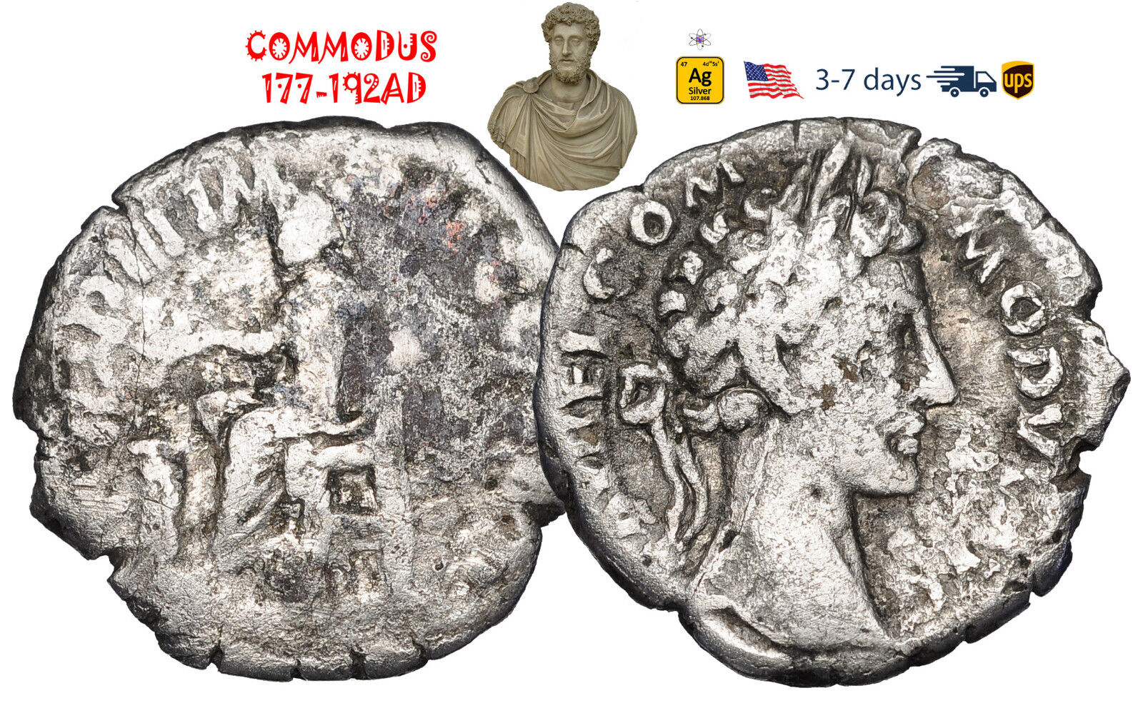 Ancient Roman Empire Coin Silver Denarius COMMODUS 177 - 192 AD Authentic #32415