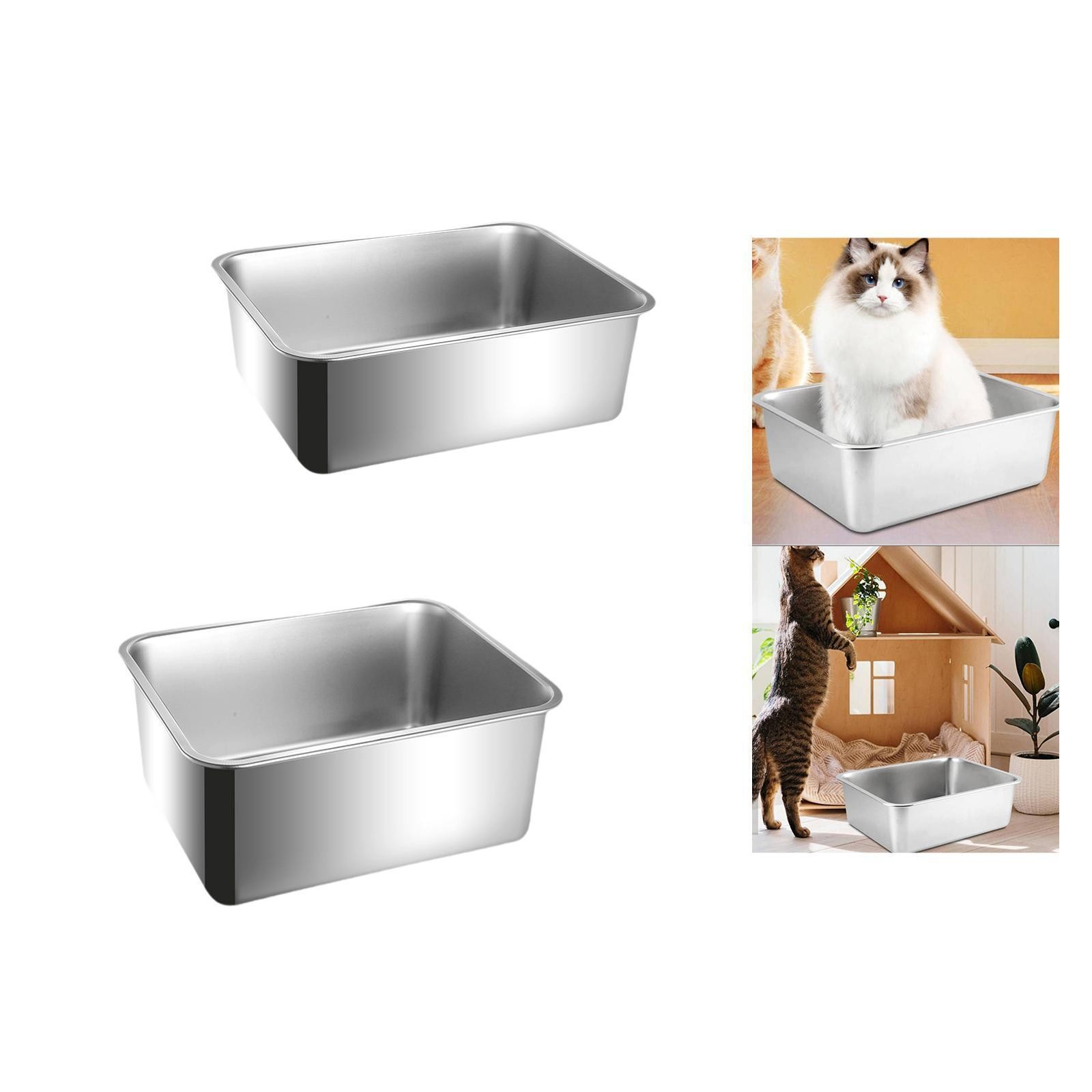 Cat Litter Box Litter Pan Stainless Steel Large Non Stick Container Open Top
