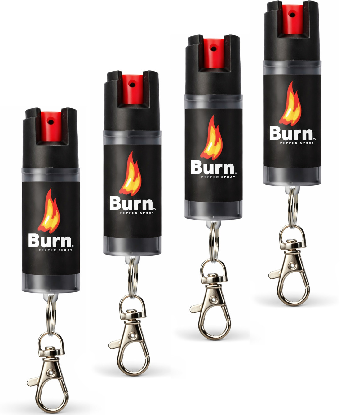 Burn Pepper Spray 4 Pack 0.5oz Police Strength OC Keychain Self Defense Black