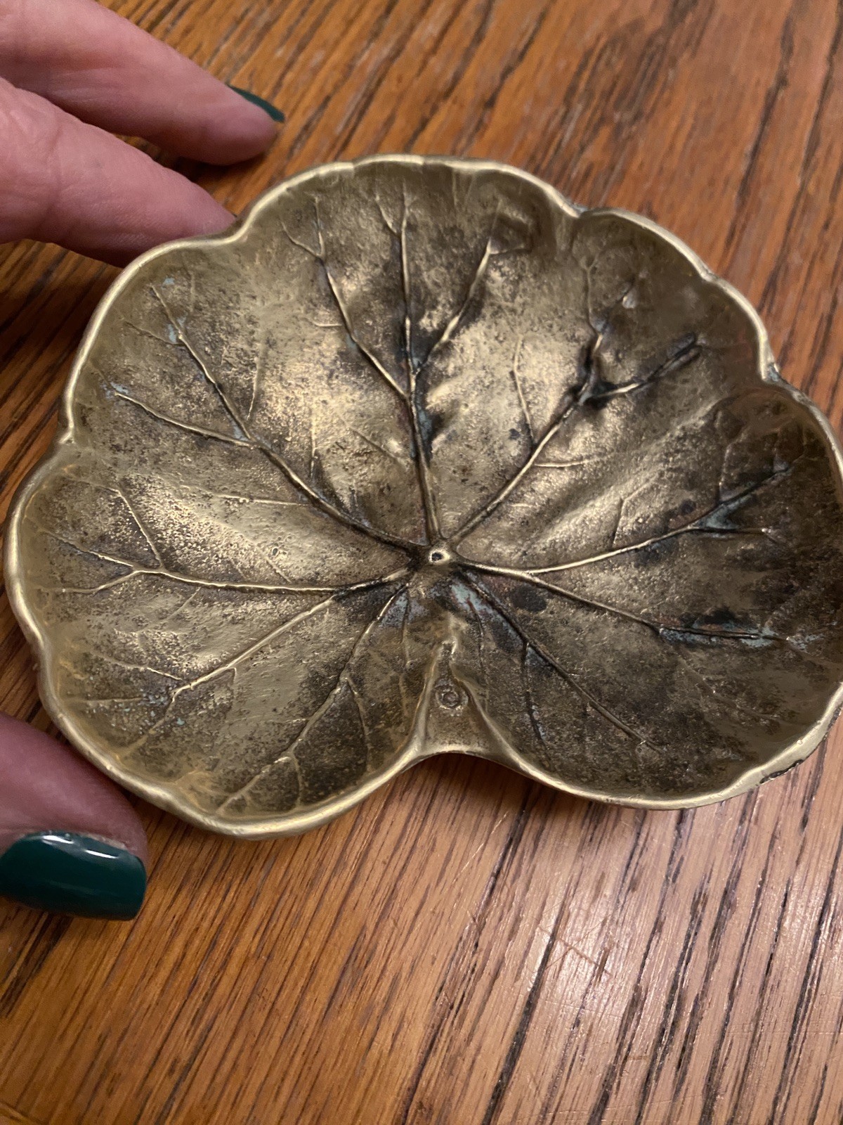 Heavy Brass Water Lily Trinket Dish signed VMC 1948 Geranium VA Metalcrafters