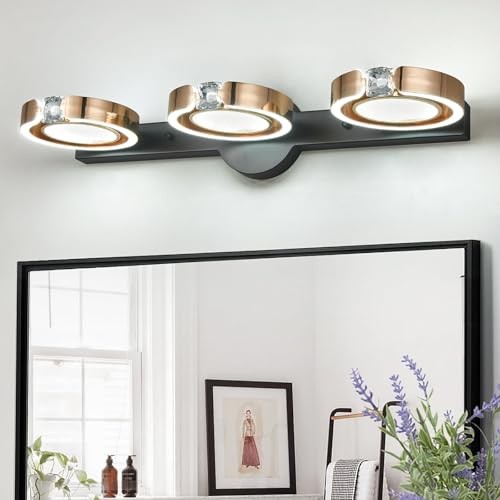 Bathroom Vanity Lights 3-Light 6000K Modern Led Crystal Vanity Light Gold 