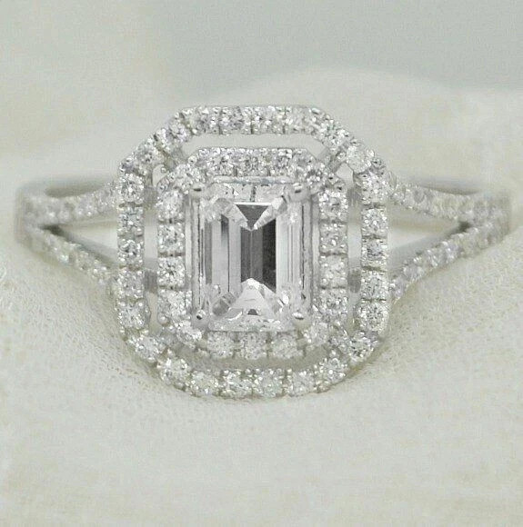 3.5 ct Emerald Cut Lab Created Diamond Double Halo Ring 14k White Gold Plated