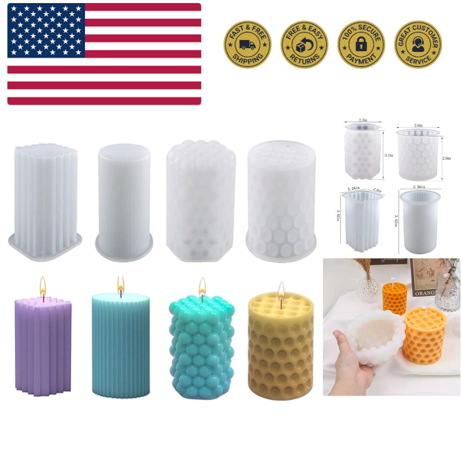 Cylinder Candle Molds,Candle Molds Cylinder Light Resin Mold for Making Candl...