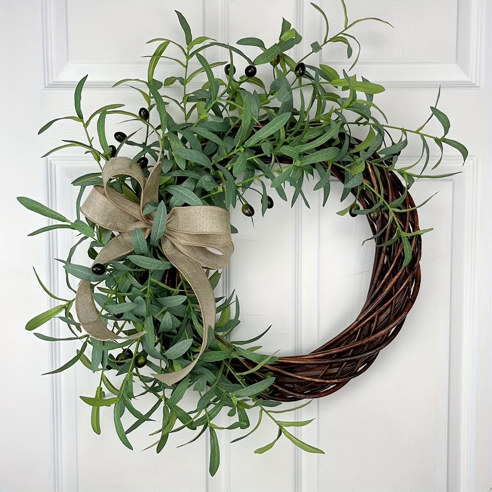 20Inch Spring Summer Wreath Artificial Green Olive Wreath with Olive Beans Wall 