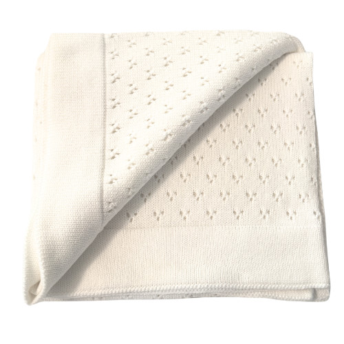 Heirloom Knit Pointelle Cotton Baby Blanket - 42 x 36  Color Ivory