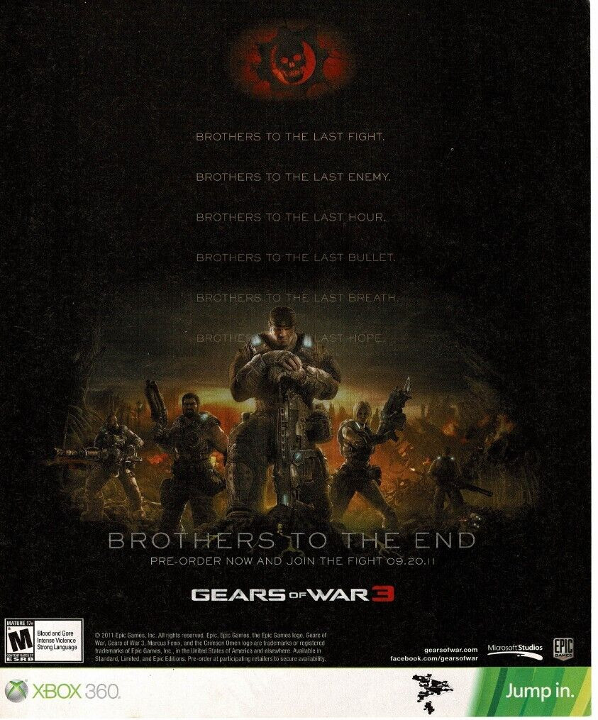 2011 Gear Of War 3 Video Game Vintage Print Ad