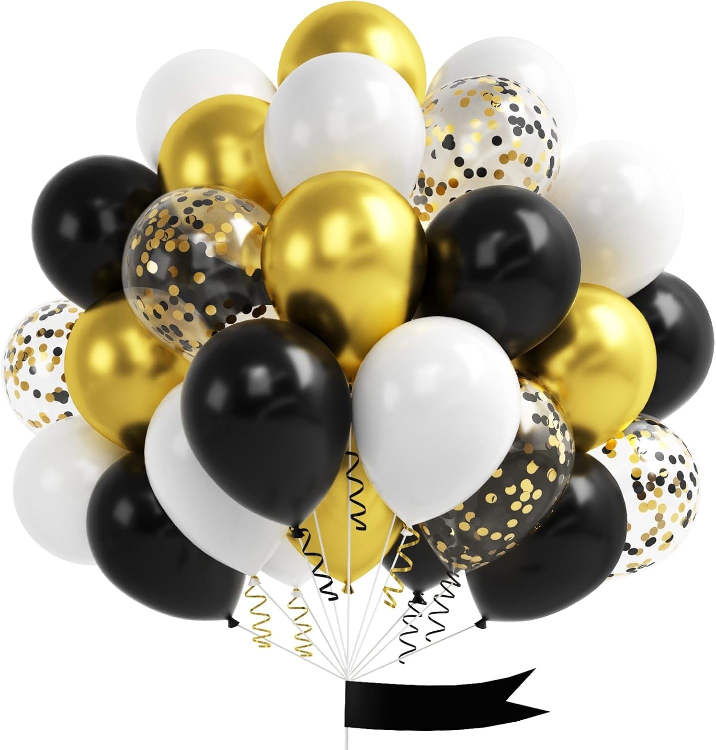 Metallic Gold and Premium Latex Black White Balloons, 60Pcs 12 Inches
