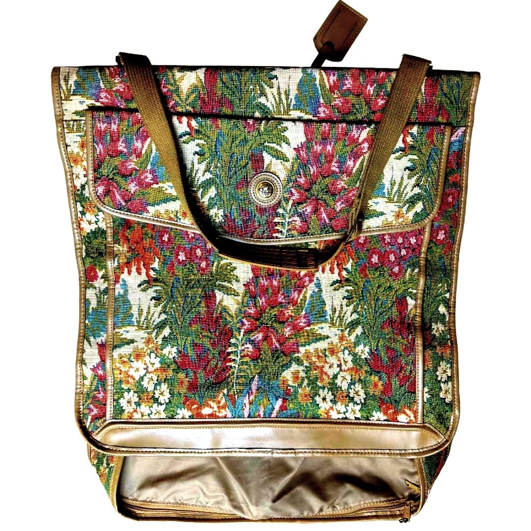 Vng DVF Green Floral Tapestry Suitcase Carry On Bag Dress Suit Luggage 23"X 23" 