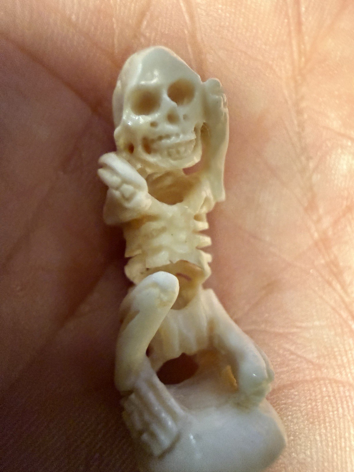Antique Finger Bone Carving Of A Skelton Memento Mori Sculpture Oddities