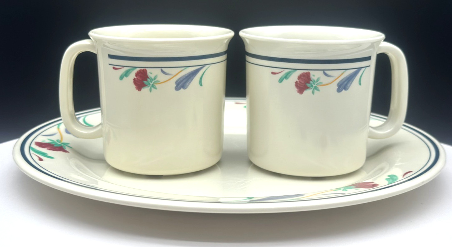 Vintage LENOX Chinastone Poppies On Blue - 3 piece Melamine Plate and 2 Cups