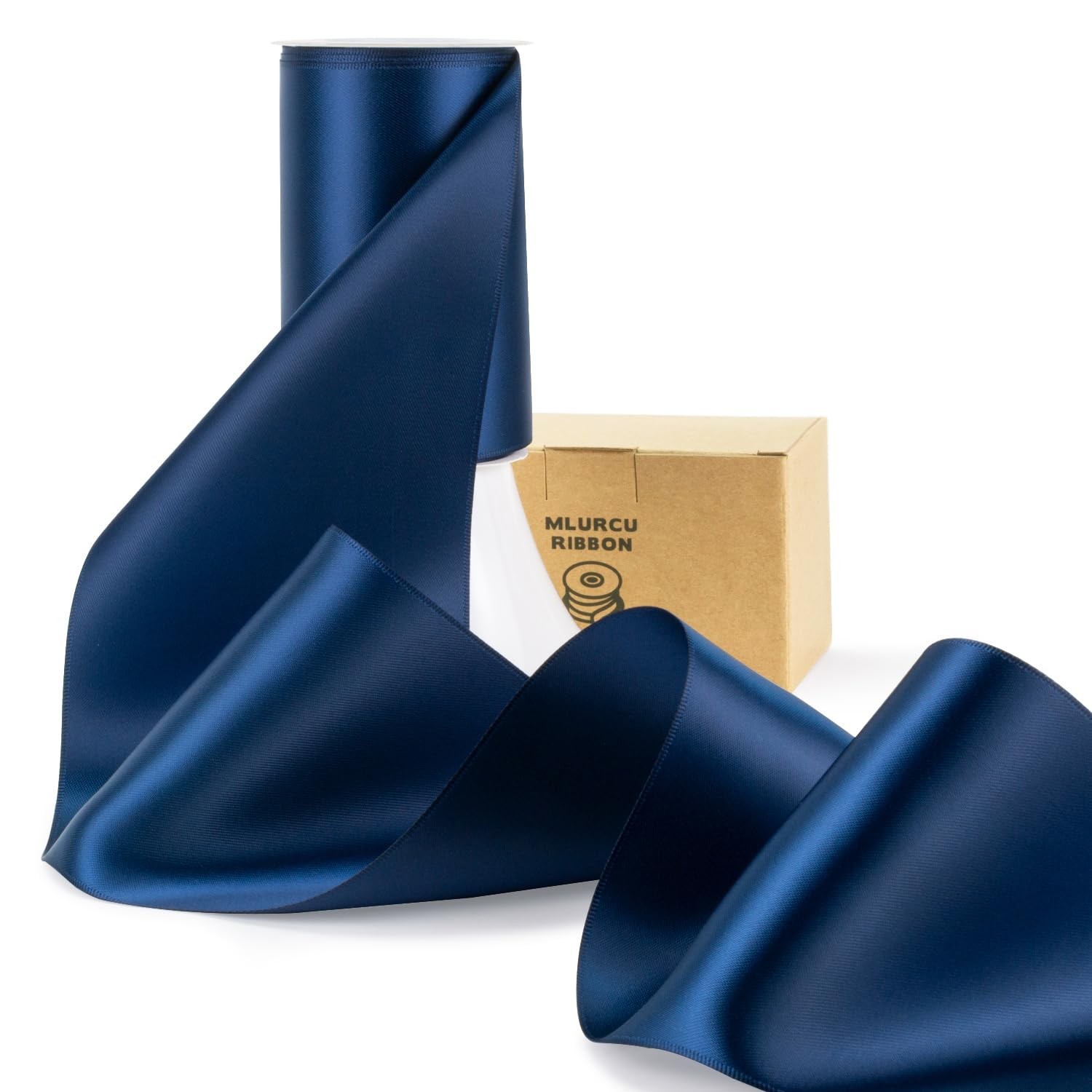 Navy Blue Double Faced Satin Thick Polyester Silk Fabric Ribbon 4 Inch Wide