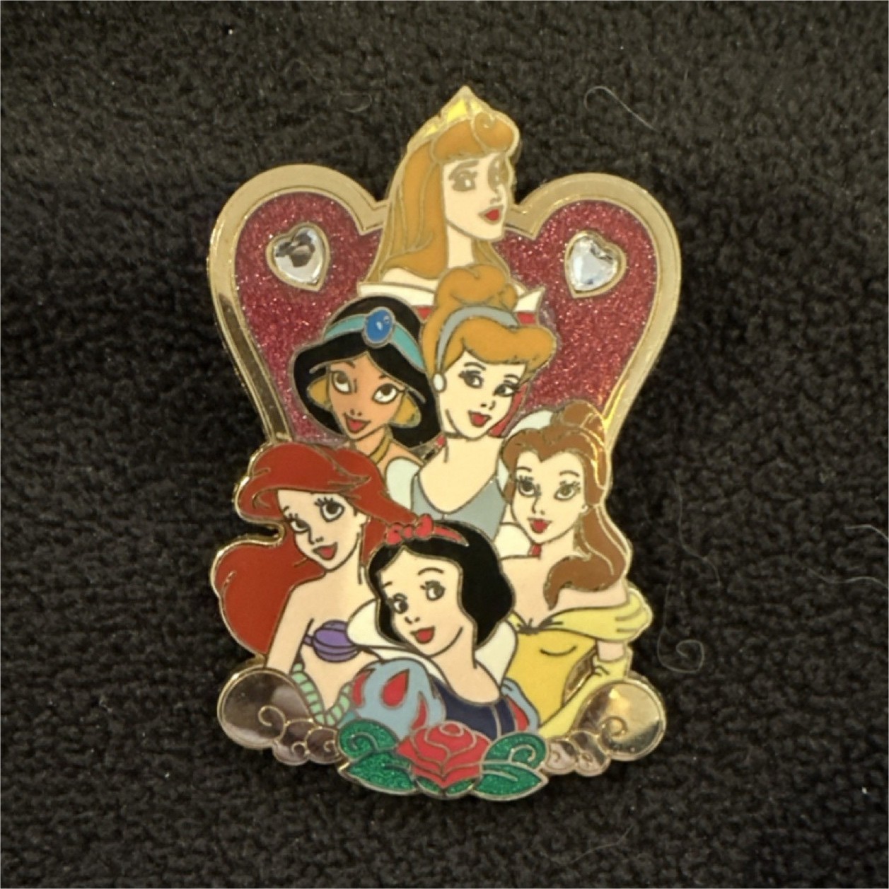 Disney Princess Glitter Pin 2006 Ariel Belle Jasmine Snow White