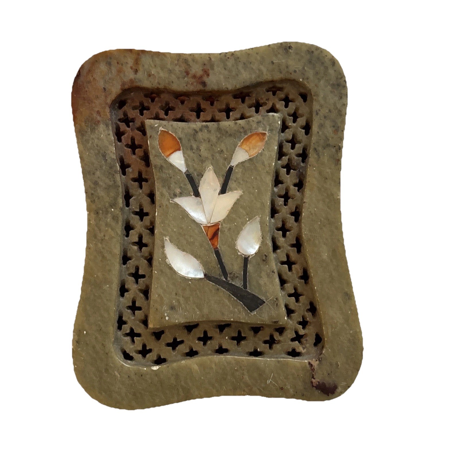 Trinket Box Natural Carved Stone Inlay Vanity Jewelry Box Mother of Pearl Inlay